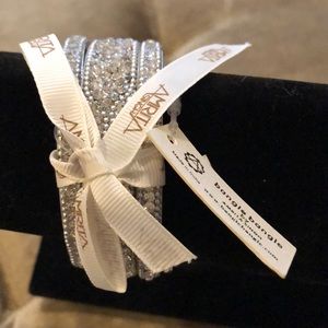 🪙 Amrita Singh Bangle Bangle 3-Stack of shimmering silver crystal bracelets